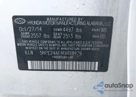 2015 Hyundai Sonata Se из США, поврежденный, VIN 5NPE24AF4FH118929